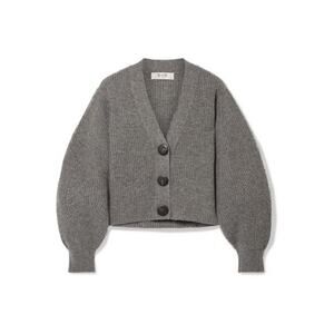 SEA New York S Nellie Ribbed 100% Wool Cardigan Baloon Sleeve Gray EUC